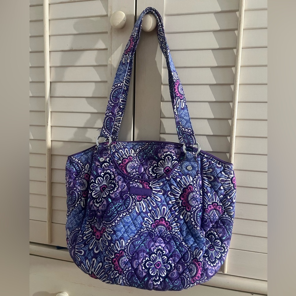 Vera Bradley Quilted Tote Shoulder Bag Purple Blue Floral Travel Work Purse